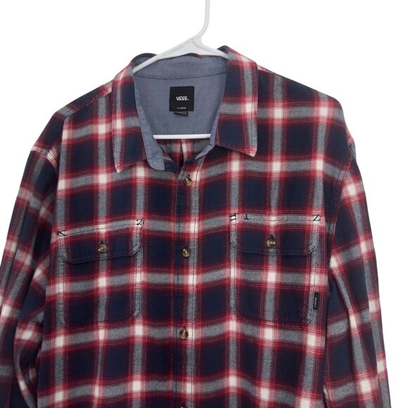 Vans Mens SZ X-Large Classic Fit Red & Navy Plaid Flannel Shirt - Picture 13 of 14